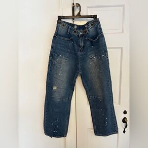 Paint-Splatter Dark Wash High-Rise Jeans